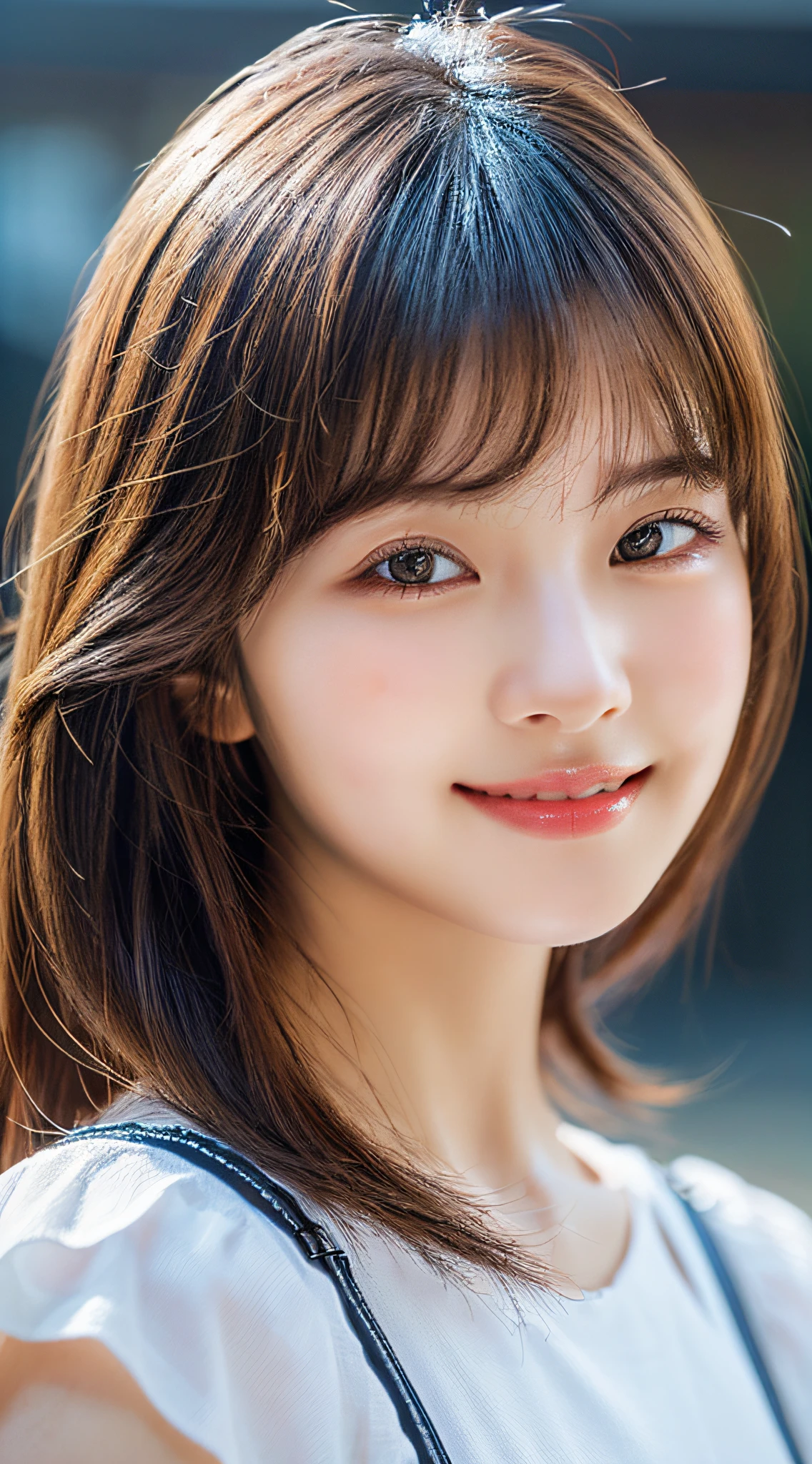 (1girl), Solo, Extremely cute, Amazing face and eyes, (Beautiful lovely smile), (extremely detailed beautiful face), bright shiny lips, (Best Quality:1.4), (Ultra-detailed), (A hyper-realistic, Photorealsitic:1.37), Beautiful fair skin, extremely detailed CG unified 8k wallpaper, RAW Photos, professional photograpy, Cinematic lighting,