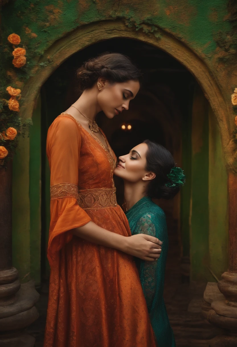 Duas mulheres, sendo uma loura e uma morena, dentro da mesma imagem