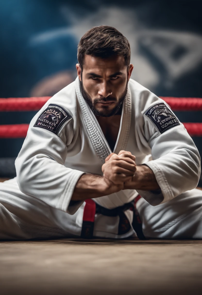 Jiujitsu athletes with crossed arms, Men in Combat Position, Quimono de jiu-jitsu, 8k, hyper realista, detalhado.