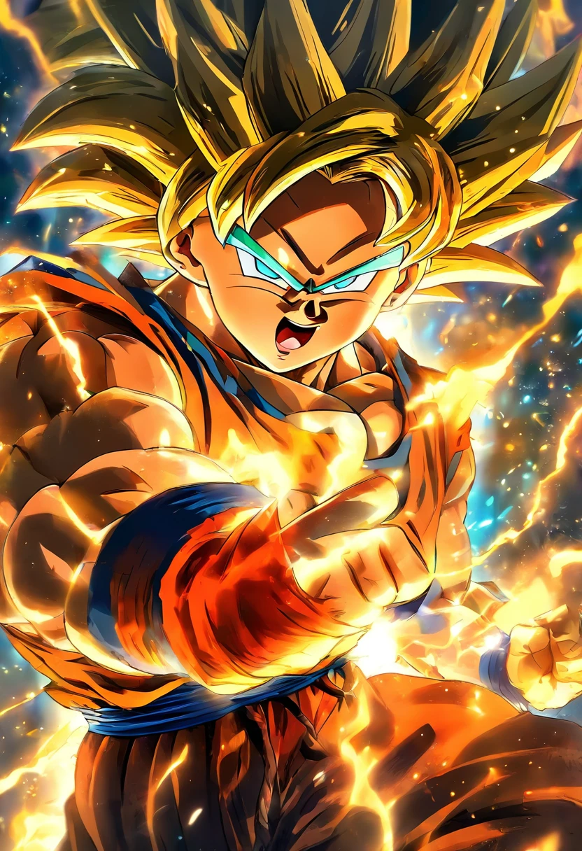 (Portada del manga:), Pencil drawing style, HD 8k, Parcela rica, Fondo intrincado, ricos detalles de los personajes, Pictures of Dragon Ball, Perspectiva de alto nivel, Neon night scene, Ambiente rico, Summer noon, Fuerte tridimensionalidad, Vivid character expressions, vivid character shapes, Detalles perfectos de la escena, y el estilo general es fuerte y vibrante.