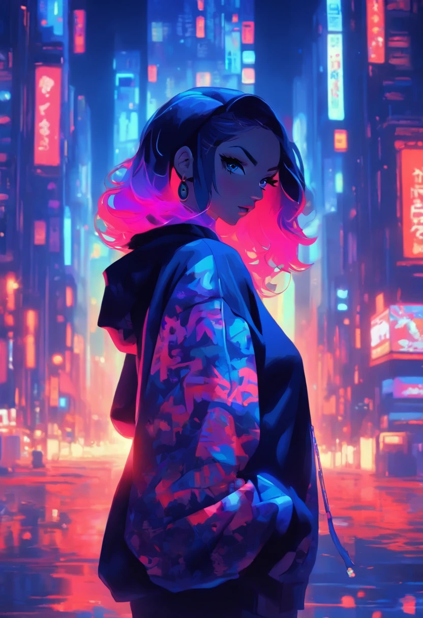 (pixelart: 1.2), beautiful gothic women, Sexy goth girl, Design sweatshirt coat with logos, pants, Cabello negro corto con puntas azules, dormitorio, Acostado en la cama, (por Isaac quek: 0.8) [Por Ilya Kuvshinov: 0.65]