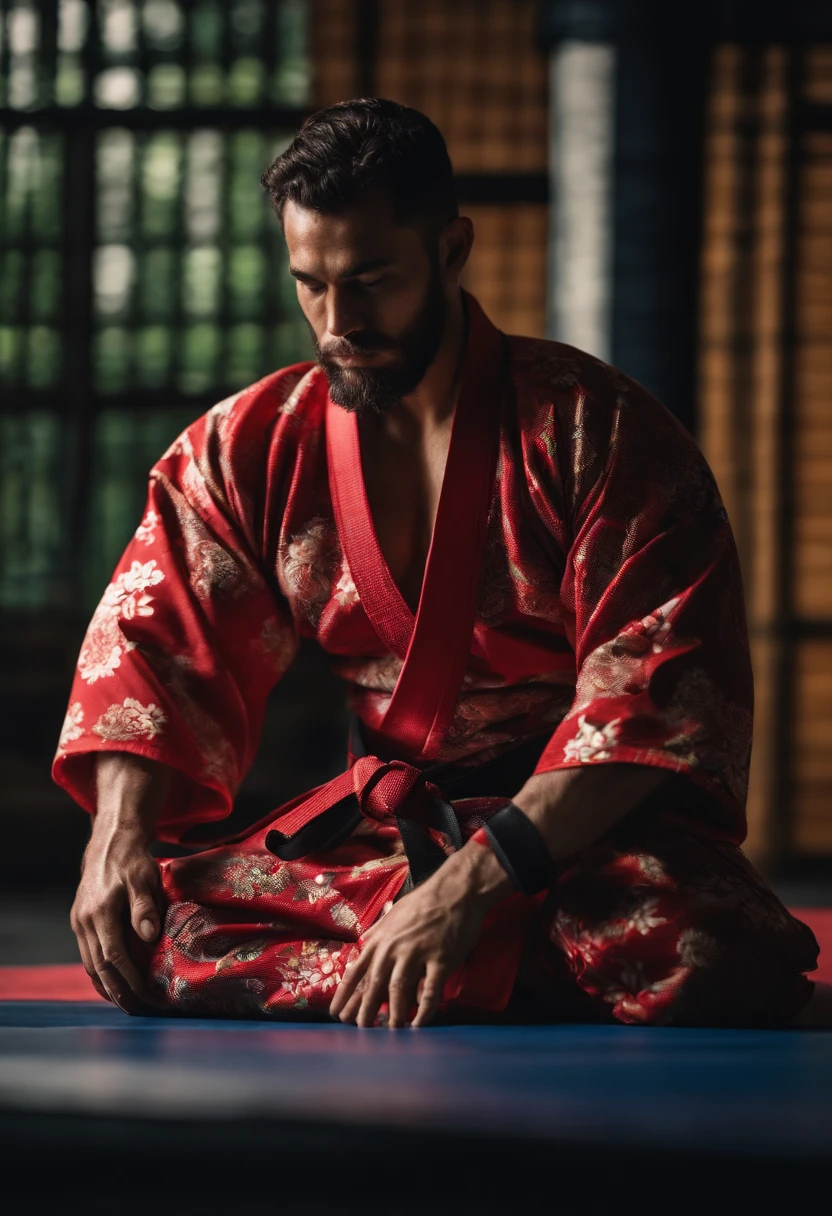 Atletas de Jiujitsu se comprimentando, homens de kimono de jiujitsu, kimono de jiu-jitsu, 8k, hyper realista, detalhado.