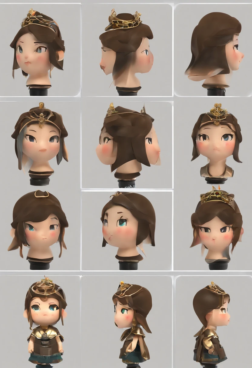 Three View,the sideview、up front view、posterior view,Rich tiara,Added bronze texture,Anime blind box,Bubble Matt