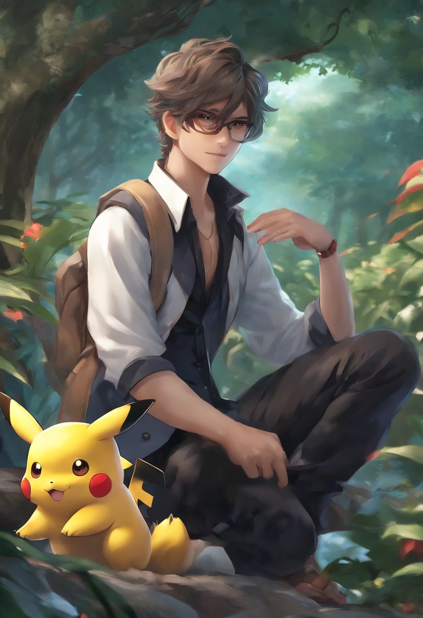 NerdPlayer figura masculina, with pokemon costumed ultra HD manga art