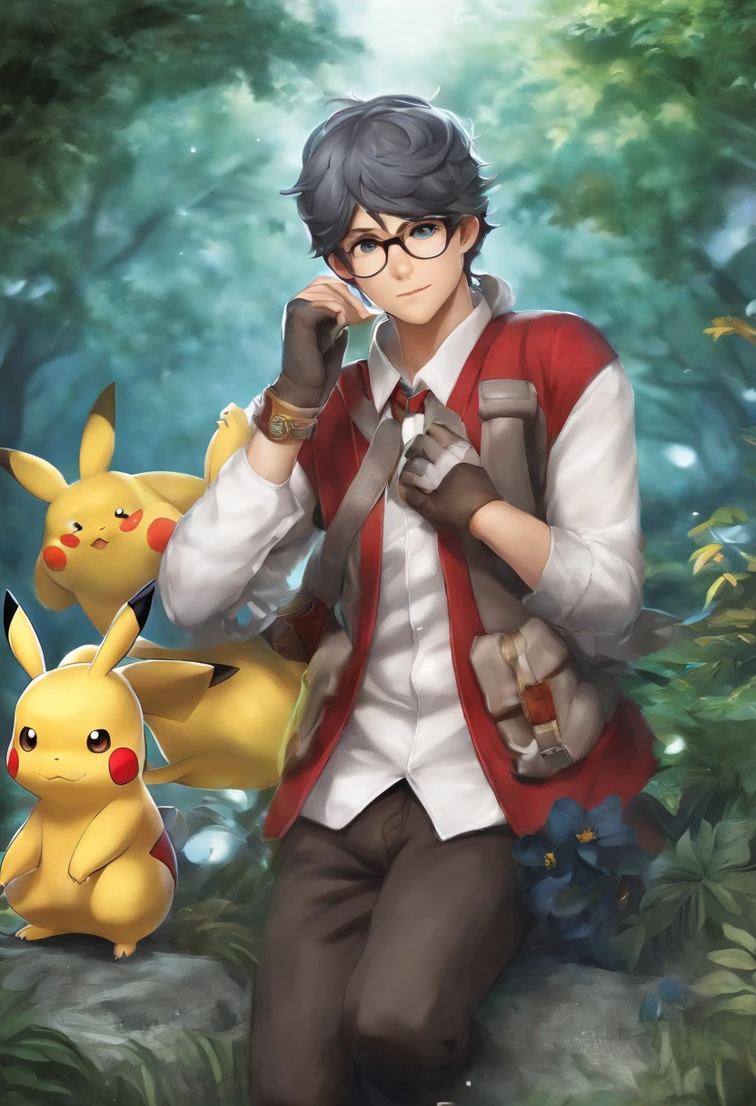 NerdPlayer figura masculina, with pokemon costumed ultra HD manga art