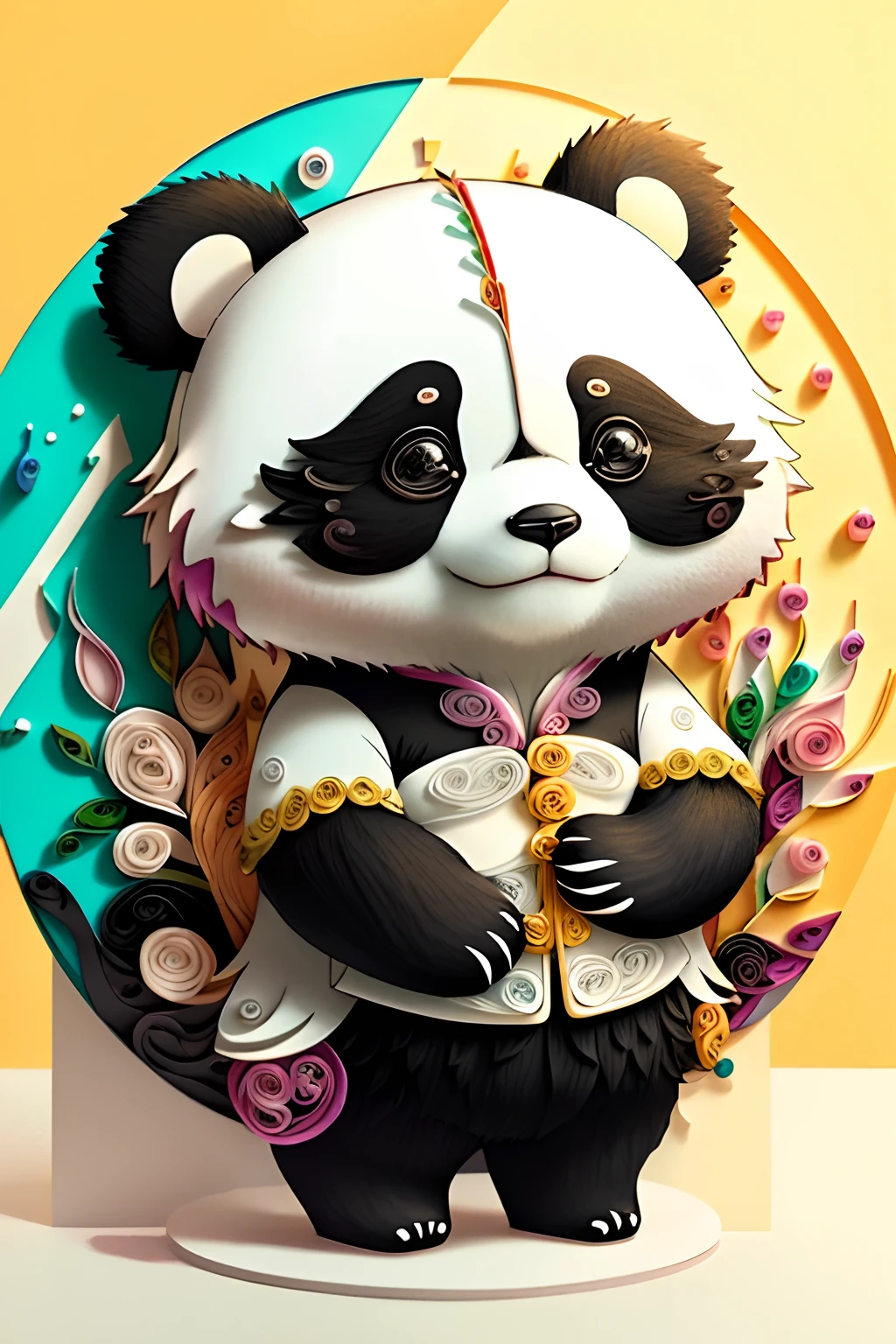 a panda、Multidimensional Paper Quilling、art by、Chibi、
yang08k、Beautiful fece、colourfull、
​masterpiece、top-quality、top-quality、Official art、Beautifully Aesthetic、