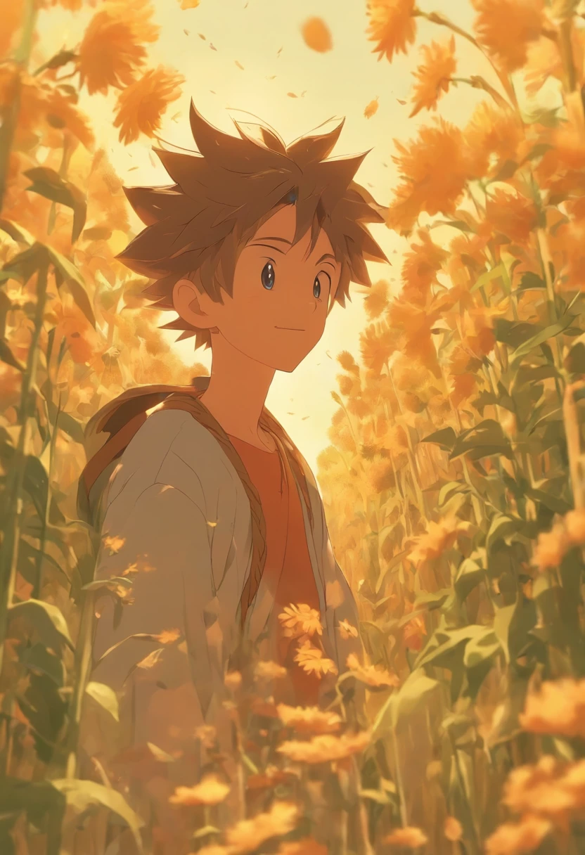 In picture books, There are boys about 15 years old looking at it, With a childlike style, And there are a lot of farmers working in the fields. Surrounded by fields, creating a happy atmosphere. It has a cartoon silhouette,With a sense of healing and creativity, 16k