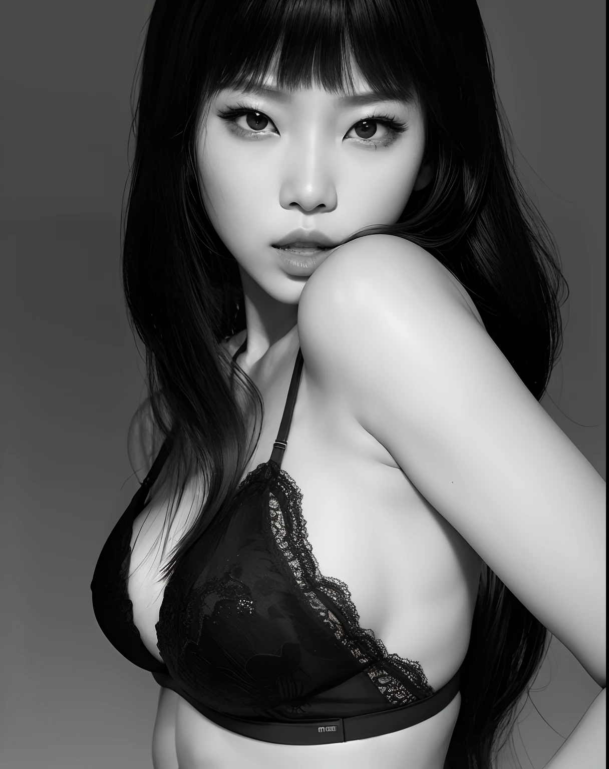 arafed asian woman in a black bra top posing for a picture, jingna zhang, gongbi, “ sensual, lulu chen, lu ji, jiyun chae, qiu fang, ji-min, xue han, mu pan, choi, inspired by Wang E, jin kim, gemma chen, seseon yoon, yuli ban