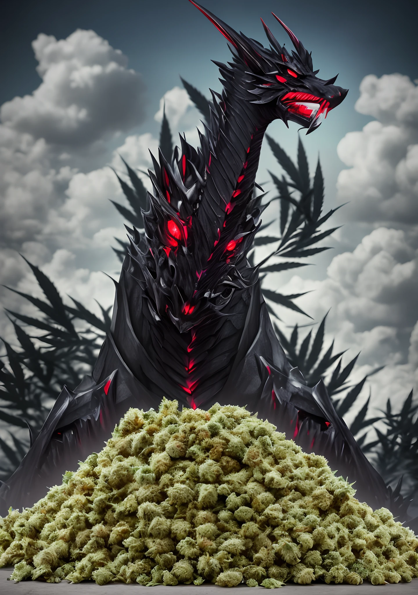 Red Eyes Black Dragon guarding a massive pile of marijuana