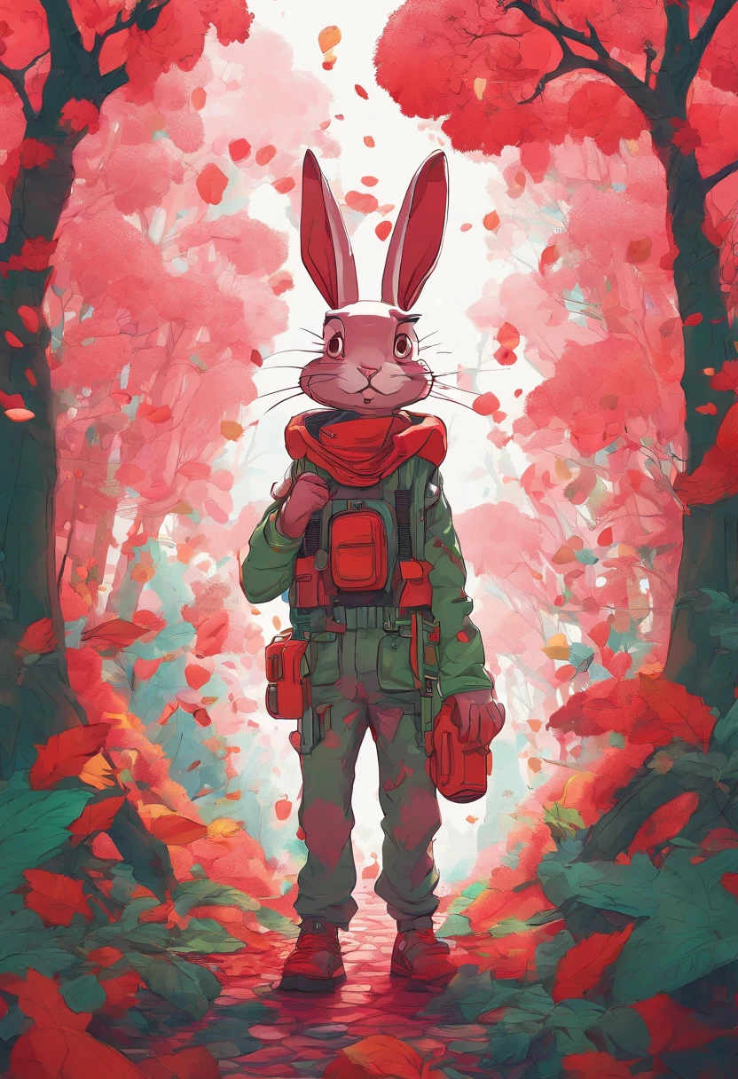3D rendering of (Photograph of a rabbit with a telescope hanging on an expedition standing on the path between the autumn leaves), hairy, Big green bright eyes, (Binoculars hanging from your chest:1.37), The rabbit is dressed in a green fashion adventure outfit,green shorts, Red hiking boots on the feet, cute ears, Red and green camping hats, Carry a green backpack with you, trowels, camping equipment, Compass,
Curious to explore expressions, Cartoon, 4D, Fox,at centre,Three-point system
Add a little background: Autumn Leaf Forest Trail Red Forest, autumn forest, red illuminating fog, In a red dream, really beautiful forest, Beautiful forest, Beautiful hazy wood, Red shade spray, Breathable and beautiful trees, breath-taking beautiful trees, red fog, beautiful forests and trees, Bright but dark red, red trees,
{{Masterpiece}}, {{{Best quality}}}, {{Ultra-detailed}}, {{{illustration}}},concept art of character,Game scene graph,Clear facial features,close up photograph,Photography,postapocalyptic,Masterpiece,archviz/building rendering,rendering,corona rendered,rendering by octane,v-ray,High detail,hyper qualit,high resolution,trending on artstationh,hyper photorealism,surrealism,k hd,8K tilt shift,Long shot,Split Lighting,