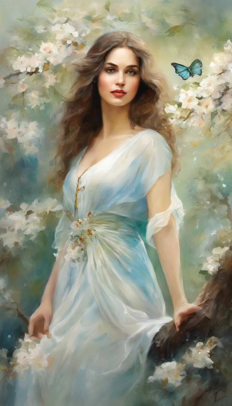 (best qualtiy，tmasterpiece), Beautiful teenage girl, beautiful goddess, ((The shirt, falda corta)), Beautiful Hair Accessories, Pear Blossom Forest, Detailed scene, the night, starrysky, cold light, (cyan colors, white colors), ((From below)), ((Full body)), ((Realistic))