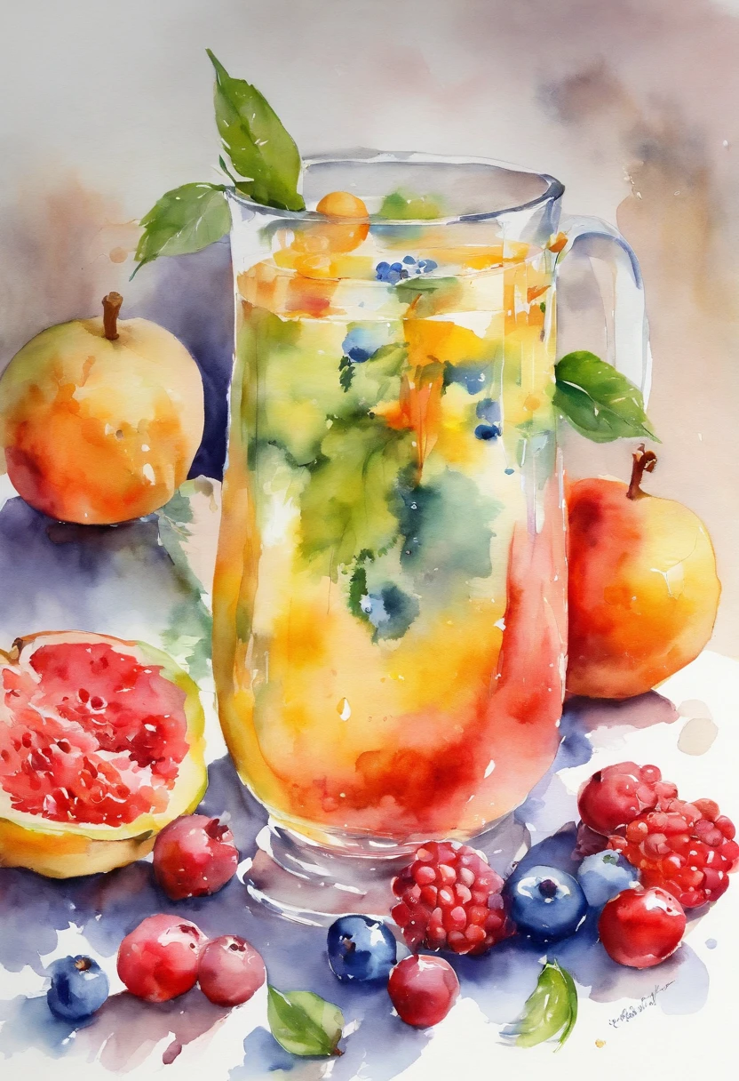 (Masterpiece: 1.2), (Best quality: 1.2), glass, Fruits, lewd juice, Magic potions, Colorful, White background,, Masterpiece, Super detail, (Best quality, high resolution), Ultra HD, 32K, Masterpiece, Best quality