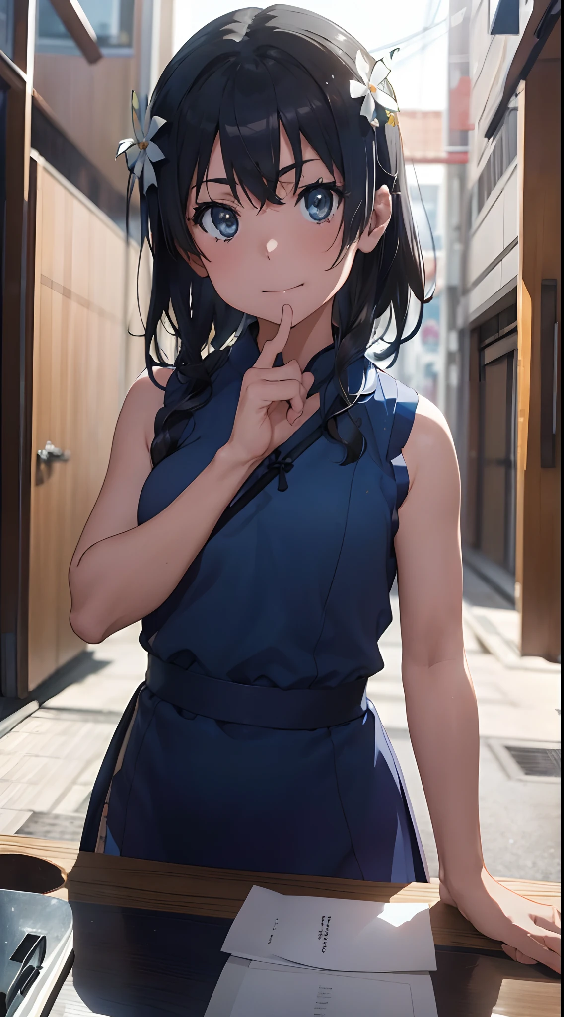 One lady,,japanes,(((Blue Sleeveless Sexy Cheongsam))),portlate,,Wet with sweat,Natural smile,Clothes are wet,(((Nariko Saten)))High quality, detail, Depth and finesse。stares at the camera。Use of fisheye lenses、Beast hairstyle ban、Maintain finger shape、impact-resistanthigh-quality, detail, Depth and 3D effects。Worthy of 16k wallpapers。The texture of the material changes.、Realistic expression.。Official art。Natural light,((Realism: 1.2)), dynamic far view shot,Cinematic lighting, Perfect composition, by sumic.Has a small, ultra-detailliert, Official art, masutepiece, (Best Quality:1.3), glint, Highly detailed CG Unity 16K wallpaper, Detailed background, masutepiece, Best Quality, (masutepiece), (Best Quality:1.4), (超A high resolution:1.2), (hyper realisitic:1.4), (Photorealistic:1.2), Best Quality, High quality, hight resolution, Detail Enhancement,((()))
