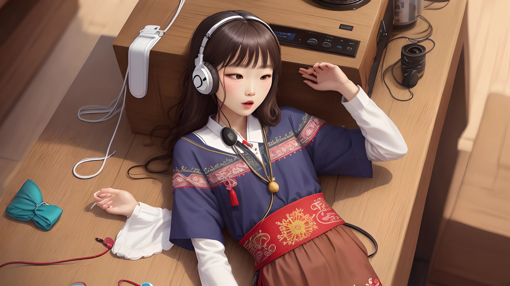 Headphone case,embroidery,Yao,silver ornaments