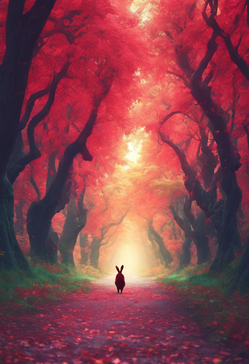 (A rabbit with binoculars stands on the path between the autumn leaves), （Side photo：1.37），（Binoculars around the neck），hairy,  Big green bright eyes, （Binoculars hanging from your chest：1.37）, The rabbit wears a stylish green adventure outfit,green shorts， Wear red hiking boots on your feet， cute ears, (Green camping hat, Carry a green backpack with you, trowels, camping equipment, compass,)
(Curious to explore expressions:1.37), Exaggerated，Cartoon, 4D, Fox,at centre，Three-point system
Add a little background: Autumn Leaf Forest Trail Red Forest, autumn forest, red illuminating fog, In a red dream, really beautiful forest, Beautiful forest, Beautiful hazy wood, Red shade spray, Breathable and beautiful trees, breath-taking beautiful trees, red fog, beautiful forests and trees, Bright but dark red, red trees, a 3D render
{{Masterpiece}}, {{{Best quality}}}, {{Ultra-detailed}}, {{{illustration}}},concept art of character,Game scene graph,Clear facial features,close up photograph,Photography,postapocalyptic,Masterpiece,archviz/building rendering,rendering,corona rendered,rendering by octane,v-ray,High detail,hyper qualit,high resolution,trending on artstationh,hyper photorealism,surrealism,k hd,8K tilt shift,Long shot,Split Lighting,