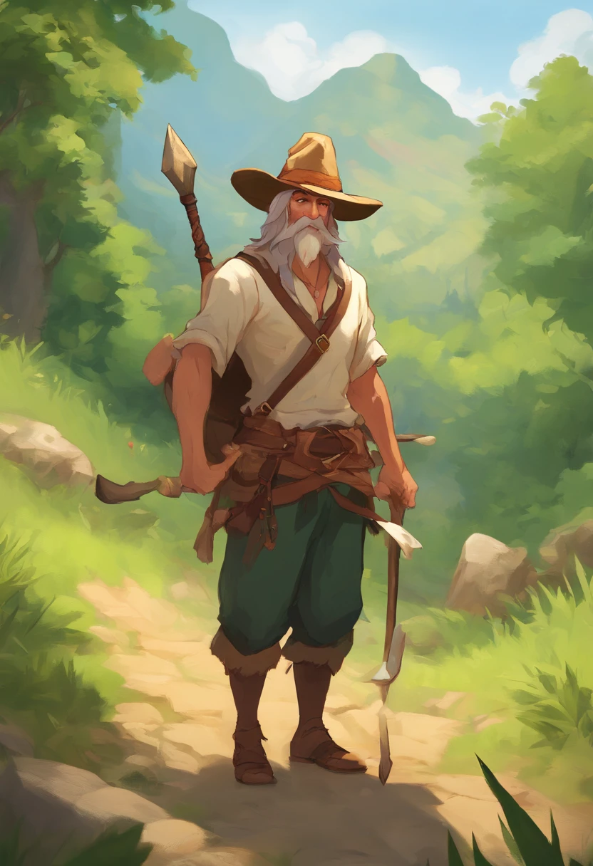 Masterpiece, Best quality, (Very detailed CG Unity 8K wallpapers), (Best quality), (Most Best Illustration), (Best shadows), Mr. Bunny, an adventurer，Wearing an explorer's hat，Carry a bag，Behind him was a dense jungle，depth of fields，Very much detail