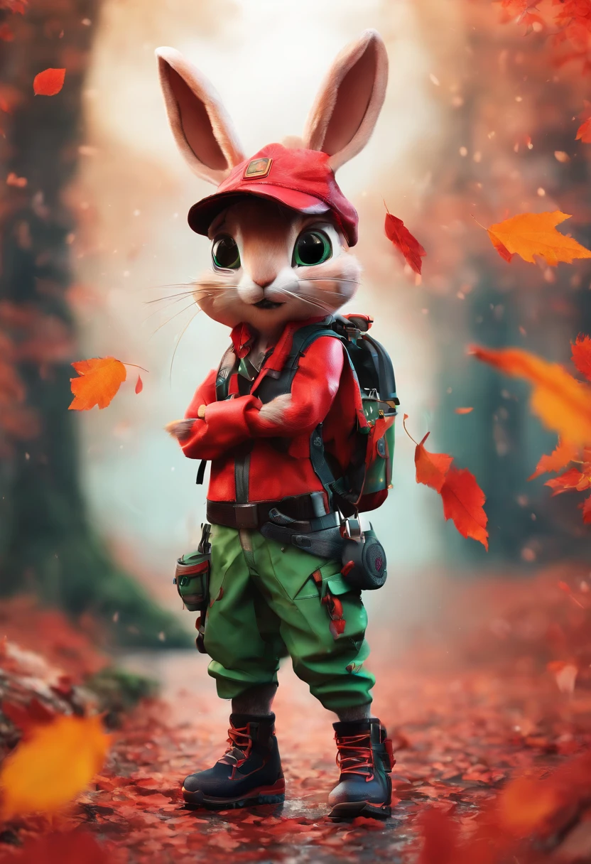 (A rabbit with binoculars stands on the path among the autumn leaves), (Explore a profile photo of a rabbit),(Hanging binoculars around his neck:1.37),hairy, Big green bright eyes,, The rabbit wears a stylish green adventure outfit,green shorts, Wear red hiking boots on your feet, cute ears, (Green camping hat, Carry a green backpack with you, trowels, camping equipment, compass,)(Curious to explore expressions:1.37), Exaggerated expressions,Cartoon, 4D, Fox,at centre,Three-point system
Add a little background: Autumn Leaf Forest Trail Red Forest, autumn forest, red illuminating fog, In a red dream, really beautiful forest, Beautiful forest, Beautiful hazy wood, Red shade spray, Breathable and beautiful trees, breath-taking beautiful trees, red fog, beautiful forests and trees, Bright but dark red, red trees, a 3D render
{{Masterpiece}}, {{{Best quality}}}, {{Ultra-detailed}}, {{{illustration}}},concept art of character,Game scene graph,Clear facial features,close up photograph,Photography,postapocalyptic,Masterpiece,archviz/building rendering,rendering,corona rendered,rendering by octane,v-ray,High detail,hyper qualit,high resolution,trending on artstationh,hyper photorealism,surrealism,k hd,8K tilt shift,Long shot,Split Lighting,