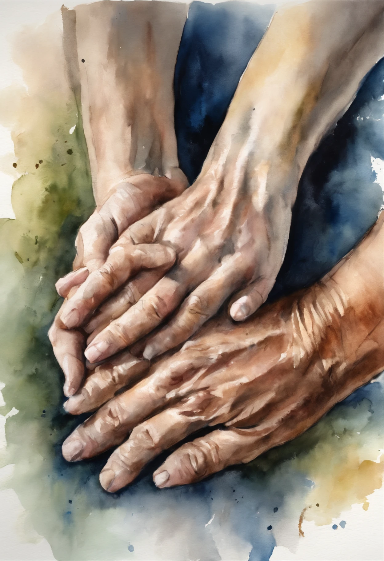A closeup of a man holding a person's hand, holding each other hands, holding hand, hands pressed together in bow, across holding a hand, reconfortante, hands of blessing, reaching out to each other, single pair of hands, hands crossed, compassivo, tranquilizador, reconfortante e familiar, hands shielding face, emocionalmente comovente, coherent hands, Comovente