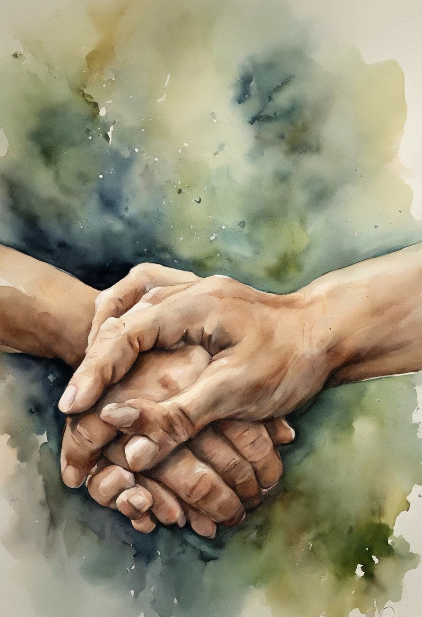 A closeup of a man holding a person's hand, holding each other hands, holding hand, hands pressed together in bow, across holding a hand, reconfortante, hands of blessing, reaching out to each other, single pair of hands, hands crossed, compassivo, tranquilizador, reconfortante e familiar, hands shielding face, emocionalmente comovente, coherent hands, Comovente