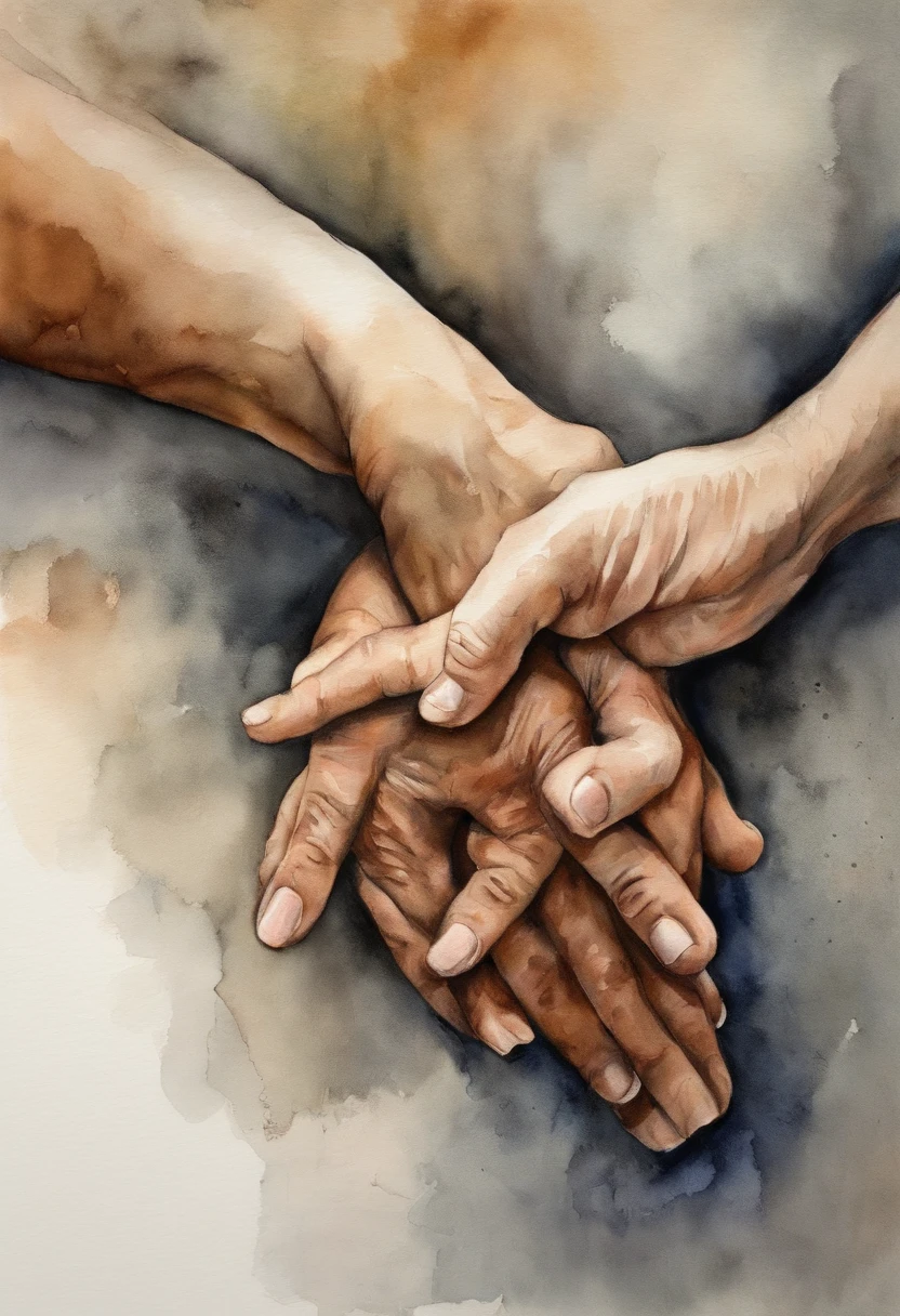 A closeup of a man holding a person's hand, holding each other hands, holding hand, hands pressed together in bow, across holding a hand, reconfortante, hands of blessing, reaching out to each other, single pair of hands, hands crossed, compassivo, tranquilizador, reconfortante e familiar, hands shielding face, emocionalmente comovente, coherent hands, Comovente