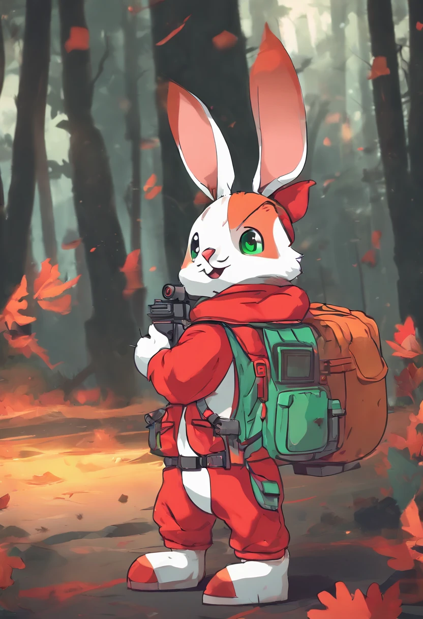 Beast Rabbit Cartoon A close up of a cartoon rabbit with a backpack in a forest - SeaArt AI
