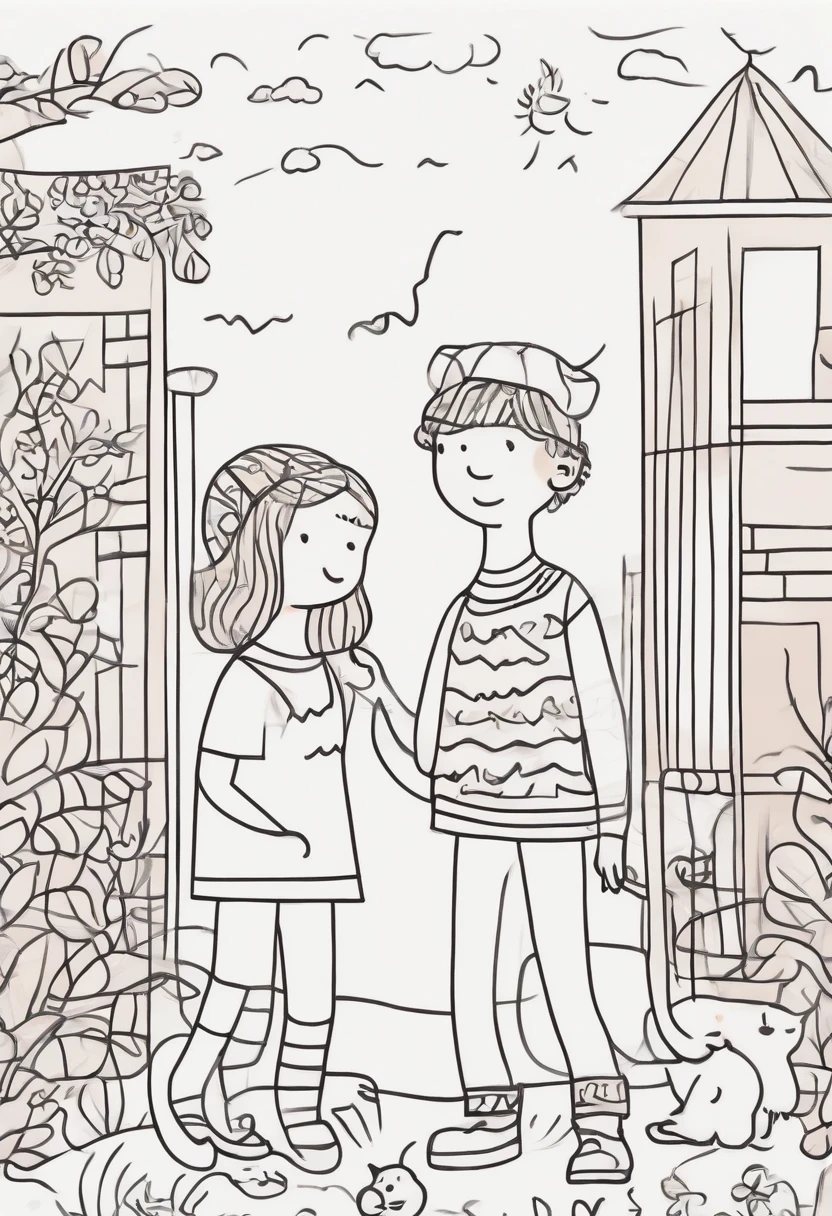 A cute boy and a girl with a little cat, white background, doodle in the style of Keith Haring, sharpie illustration, bold lines and solid colors,
simple details, minimalist --ar 3:4 --s 400a-pf5