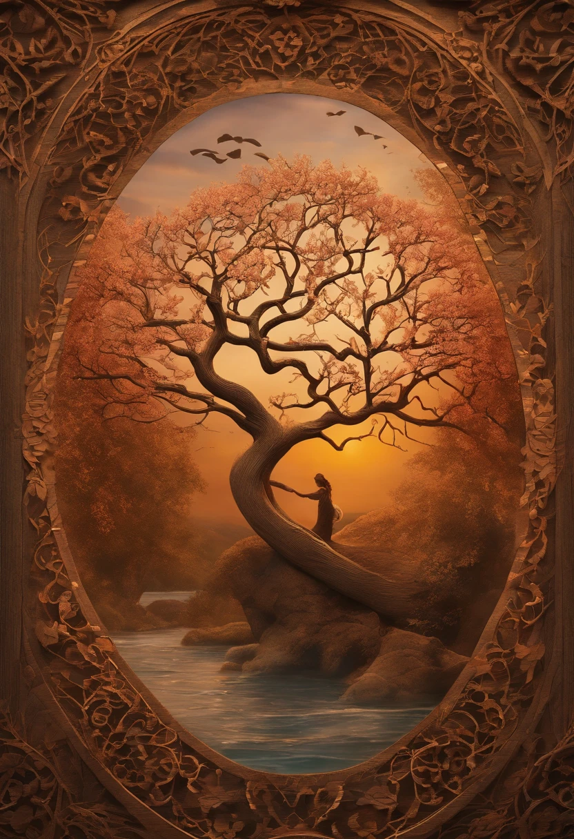 circular tree,four seasons,spring,summer,autumn,winter,leaves,roots,branches,trunk,ornate border,decorative,digital illustration,artwork,movement,time,swirling background,dark background,vibrant colors,natural,life cycle,growth,change,nature,life,peace,harmony,spirituality,symbolism,digital art,illustration,painting,graphic design,art,design,digital media,online art,visual art,fine art,fantasy