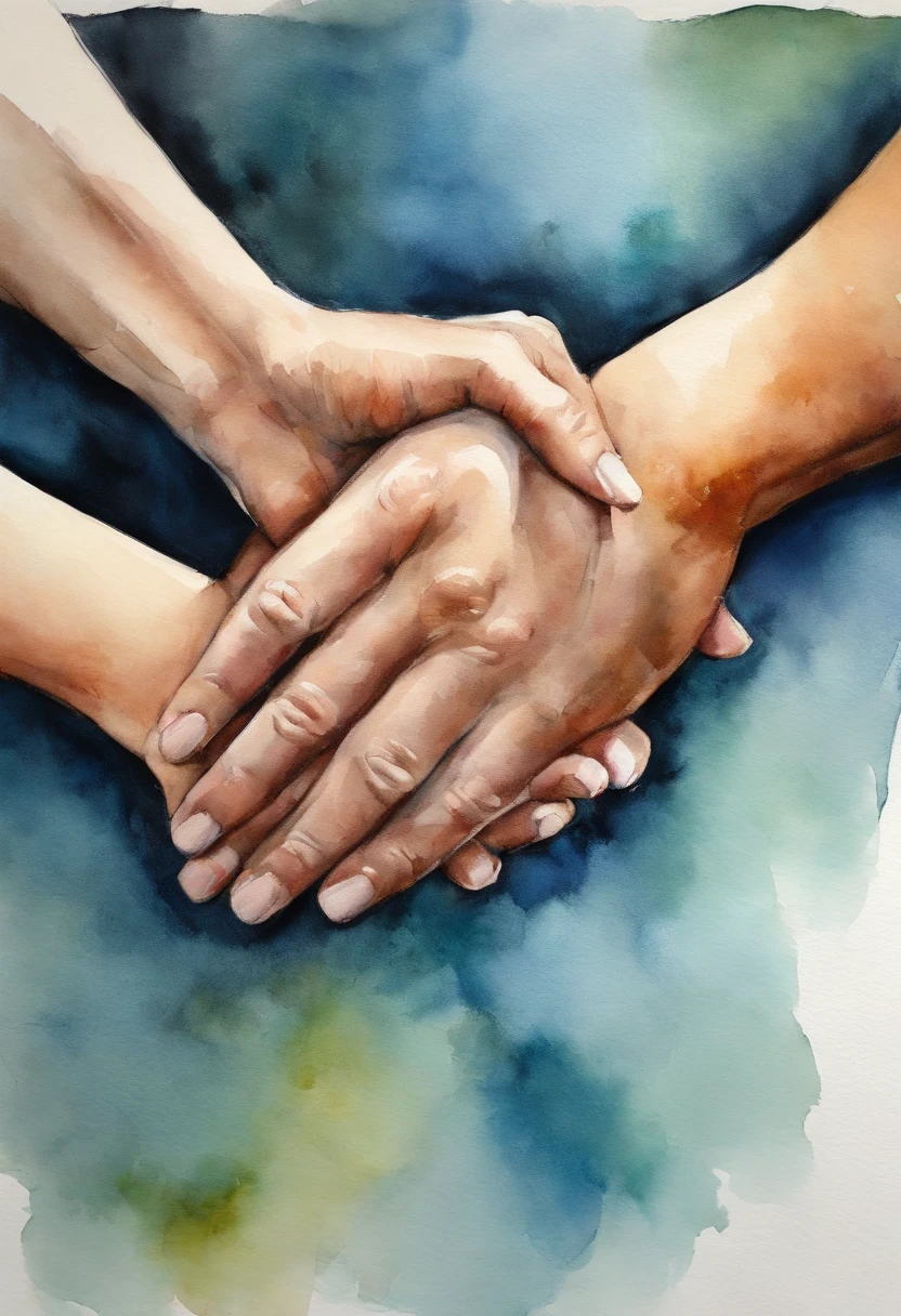 A closeup of a person holding a person's hand, holding each other hands, holding hand, Holding hands, hands pressed together in bow, across holding a hand, reconfortante, hands of blessing, reaching out to each other, single pair of hands, hands crossed, compassivo, tranquilizador, reconfortante e familiar, hands shielding face, emocionalmente comovente, coherent hands, Comovente