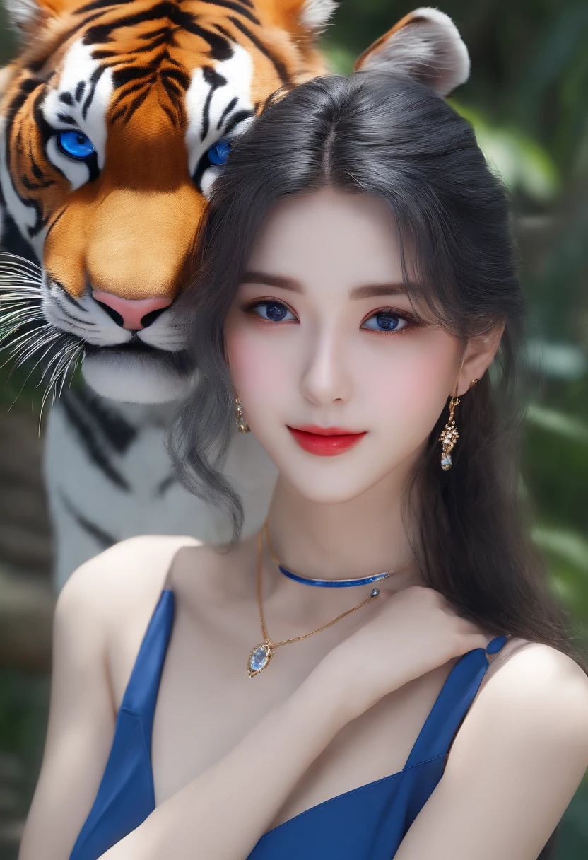 ((Best Quality, 8K, Masterpiece: 1.3)), ((1girl:1.5)), Slim Abs Beauty: 1.3, Casual Hairstyle, (Blue Long Group: 1.5), Super Fine Face, Delicate Eyes, Double Eyelids, Smile, (Showing Tiger Teeth: 1.2), Dancing