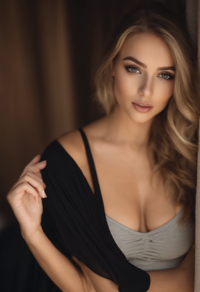 oman with matching tank top and panties, fille sexy aux yeux bleus, Portrait Sophie Mudd, Portrait de Corinna Kopf, cheveux blonds et grands yeux, selfie of a young woman, ohne Maquillage, maquillage naturel, Look directly into the camera, Visage avec Artgram, dezentes Maquillage, Superbe photo du corps entier, dans la chambre, gros seins, Blonde, Latin