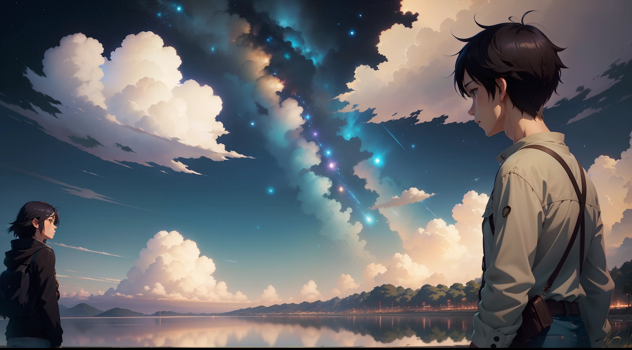 Arte conceitual de Makoto Shinkai,Tumblr,magic realism,belas cenas de anime,Sky of the Cosmos。 por Makoto Shinkai, ( ( Makoto Shinkai ) ), arte de fundo do anime, Fundos de anime, Estilo de Makoto Shinkai, fundos de filmes de anime, the milky way express,sem humanos。