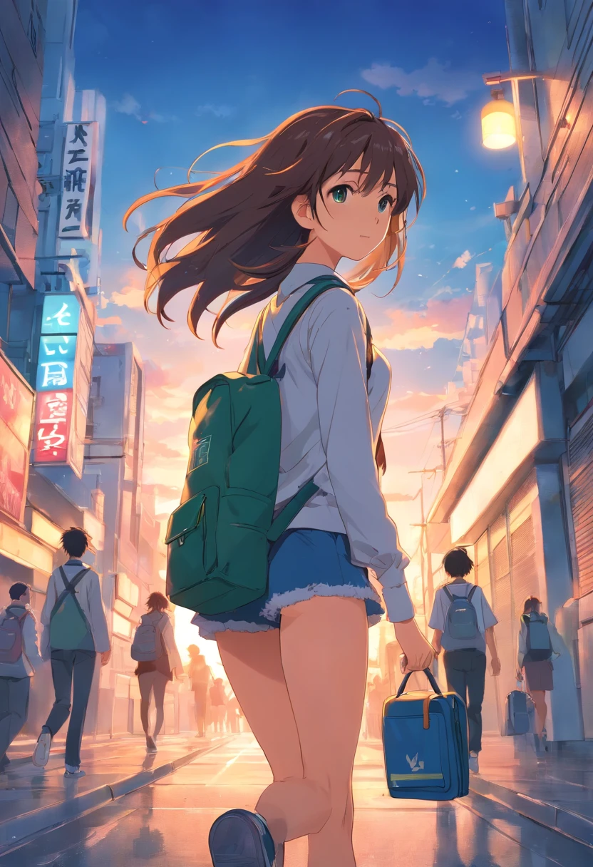 ​masterpiece、top-quality、Movie stills、1girl、run　sideways Facing　full bodyesbian　校服　pupils　hi-school girl　Long hair　School Bag　Makoto