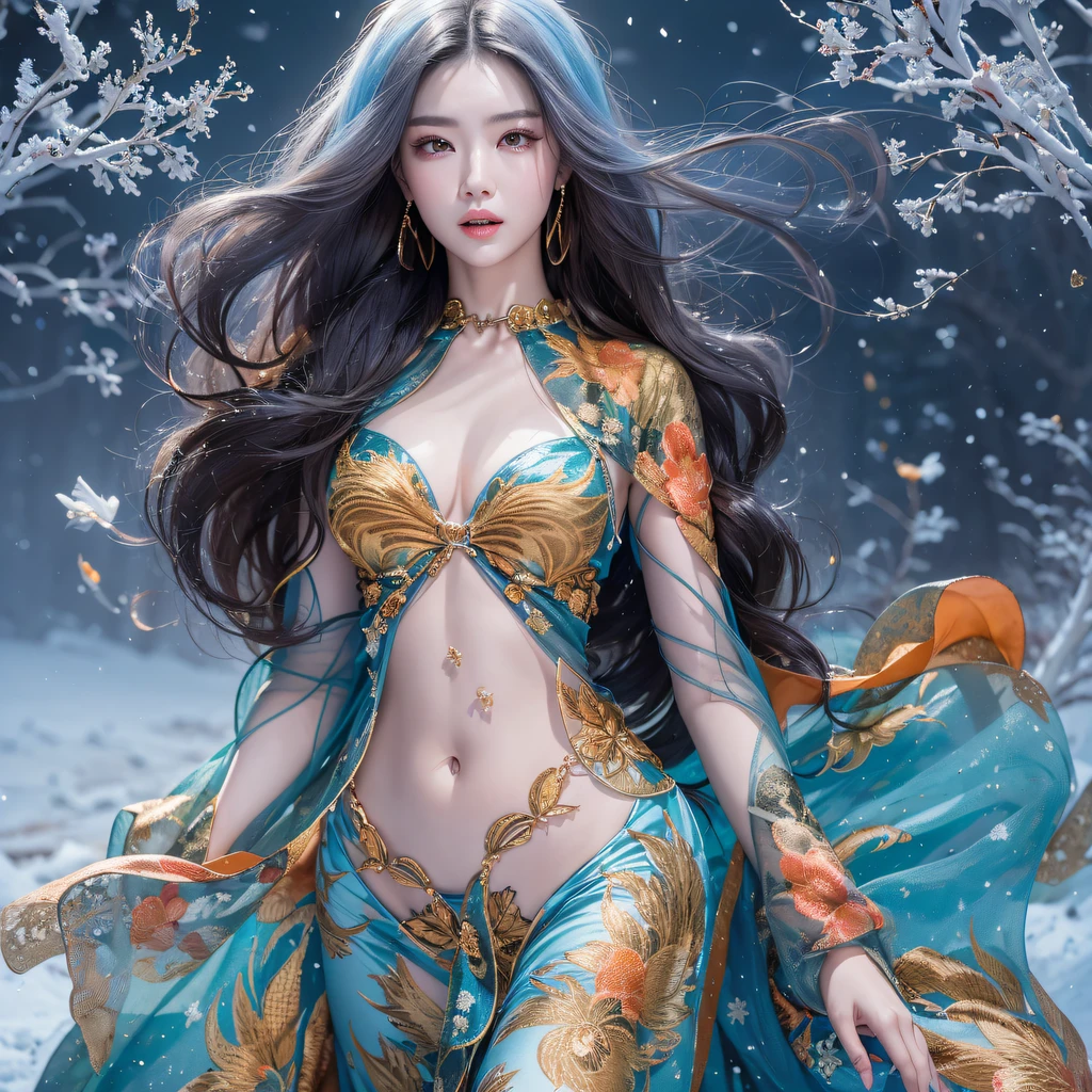 Flying Nine-Tailed Light Blue Sky Division Flame Long-haired Fox Star,een Erotica,Torch night black golden orange brocade silk snake print silk pants,Rouge diamond tulle sheer lizard-patterned leggings,Fat Girl Space Fly in the Snow 1:900 miniatures,Front view,Pure transparency,Wear boxing gloves,Wear thick-framed reflective sunglasses with gold wire,Panorama ultra-wide angle,extremely happy,The texture of the real person is delicate,Strong visual impact,hyper-detailing,Dream girl,Refined face,prettyeyes,Hair strands float in the air, cherry Models,Zhou Xiaotong,crystal-clear,Good sense of perspective,Light and shadow effects,16K smooth,Surface reflected light
