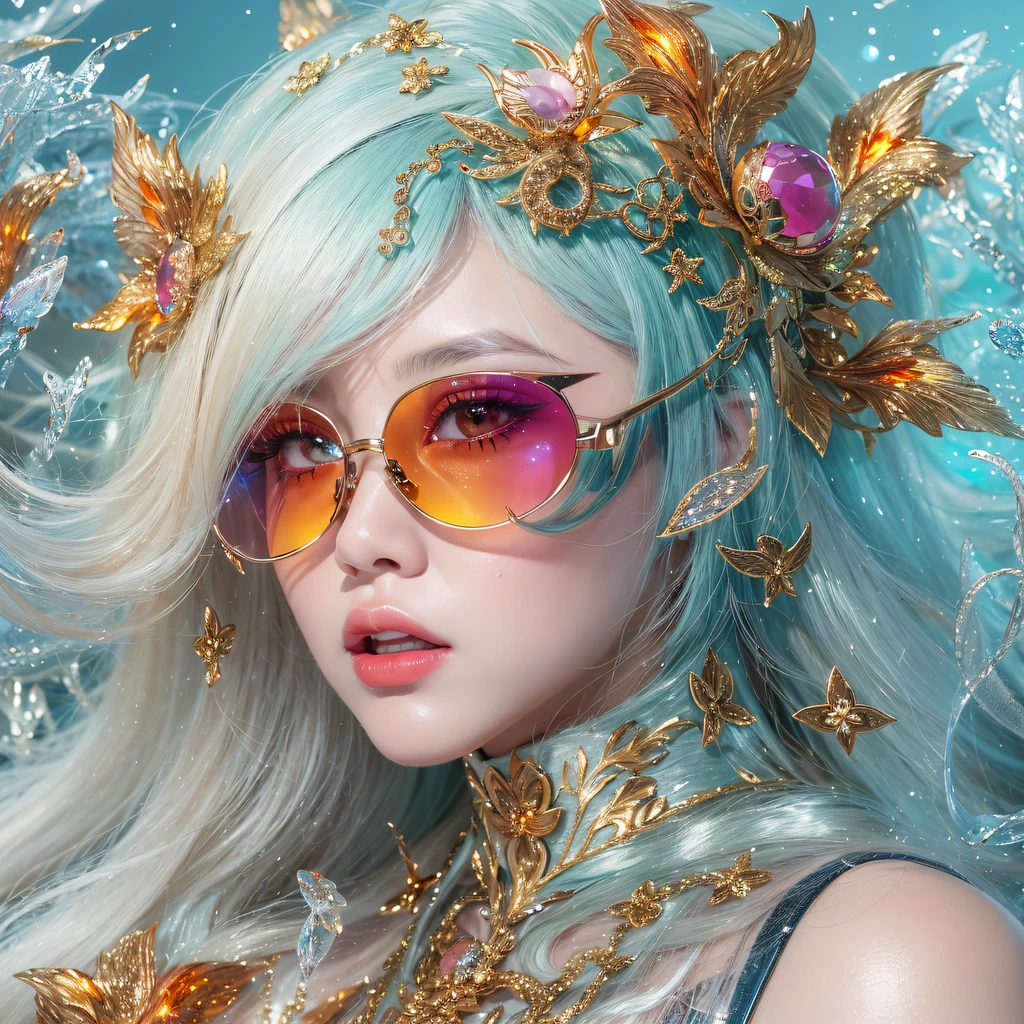 Flying Nine-Tailed Light Blue Sky Division Flame Long-haired Fox Star,een Erotica,Torch night black golden orange brocade silk snake print silk pants,Rouge diamond tulle sheer lizard-patterned leggings,Fat Girl Space Fly in the Snow 1:900 miniatures,Front view,Pure transparency,Wear boxing gloves,Wear thick-framed reflective sunglasses with gold wire,Panorama ultra-wide angle,extremely happy,The texture of the real person is delicate,Strong visual impact,hyper-detailing,Dream girl,Refined face,prettyeyes,Hair strands float in the air, cherry Models,Zhou Xiaotong,crystal-clear,Good sense of perspective,Light and shadow effects,16K smooth,Surface reflected light