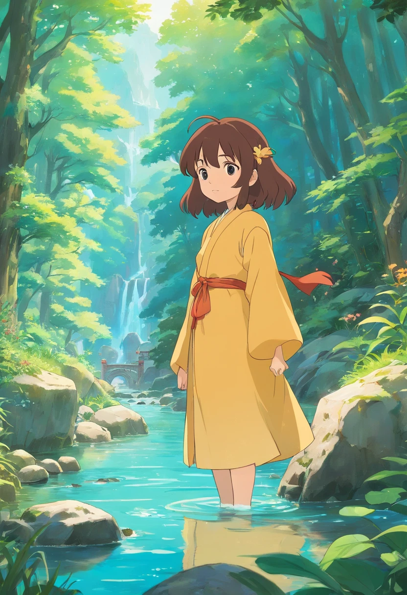 inthe style of tranquil gardenscapes, Animated color photos, Masami Teraoka, aquamarine, Paul Gauguin, Amber style, Honest portrait，mountain water，Country lanes，There are no characters