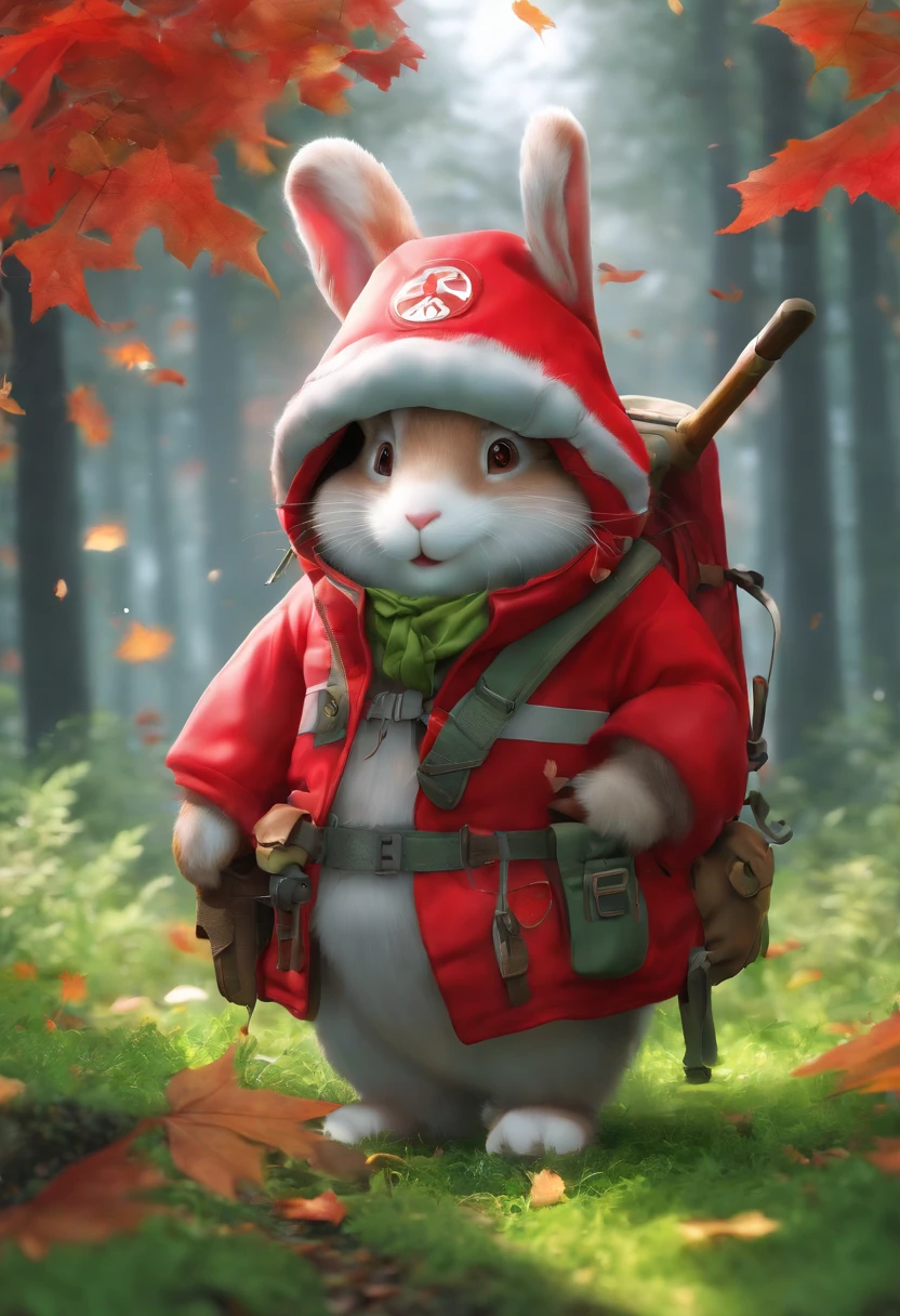 (A rabbit with a telescope and a map stands on the path between the autumn leaves), Cartoon exploration elements,(There are binoculars around his neck:1.37),hairy, Big green bright eyes,, The rabbit wears a stylish green adventure outfit,green shorts, Wear red hiking boots on your feet, cute ears, (Green camping hat, Carry a green backpack with you, trowels, camping equipment, compass,)(Curious to explore expressions:1.37), Exaggerated expressions,Cartoon, 4D, Fox,at centre,Three-point system
Add a little background: Autumn Leaf Forest Trail Red Forest, autumn forest, red illuminating fog, In a red dream, really beautiful forest, Beautiful forest, Beautiful hazy wood, Red shade spray, Breathable and beautiful trees, breath-taking beautiful trees, red fog, beautiful forests and trees, Bright but dark red, red trees, a 3D render
{{Masterpiece}}, {{{Best quality}}}, {{Ultra-detailed}}, {{{illustration}}},concept art of character,Game scene graph,Clear facial features,close up photograph,Photography,postapocalyptic,Masterpiece,archviz/building rendering,rendering,corona rendered,rendering by octane,v-ray,High detail,hyper qualit,high resolution,trending on artstationh,hyper photorealism,surrealism,k hd,8K tilt shift,Long shot,Split Lighting,