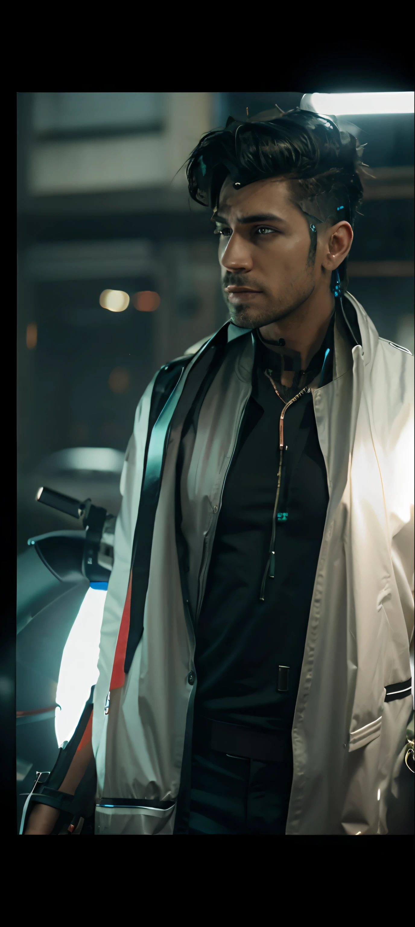 Change background cyberpunk handsome, realistic face , 8k , ultra realistic