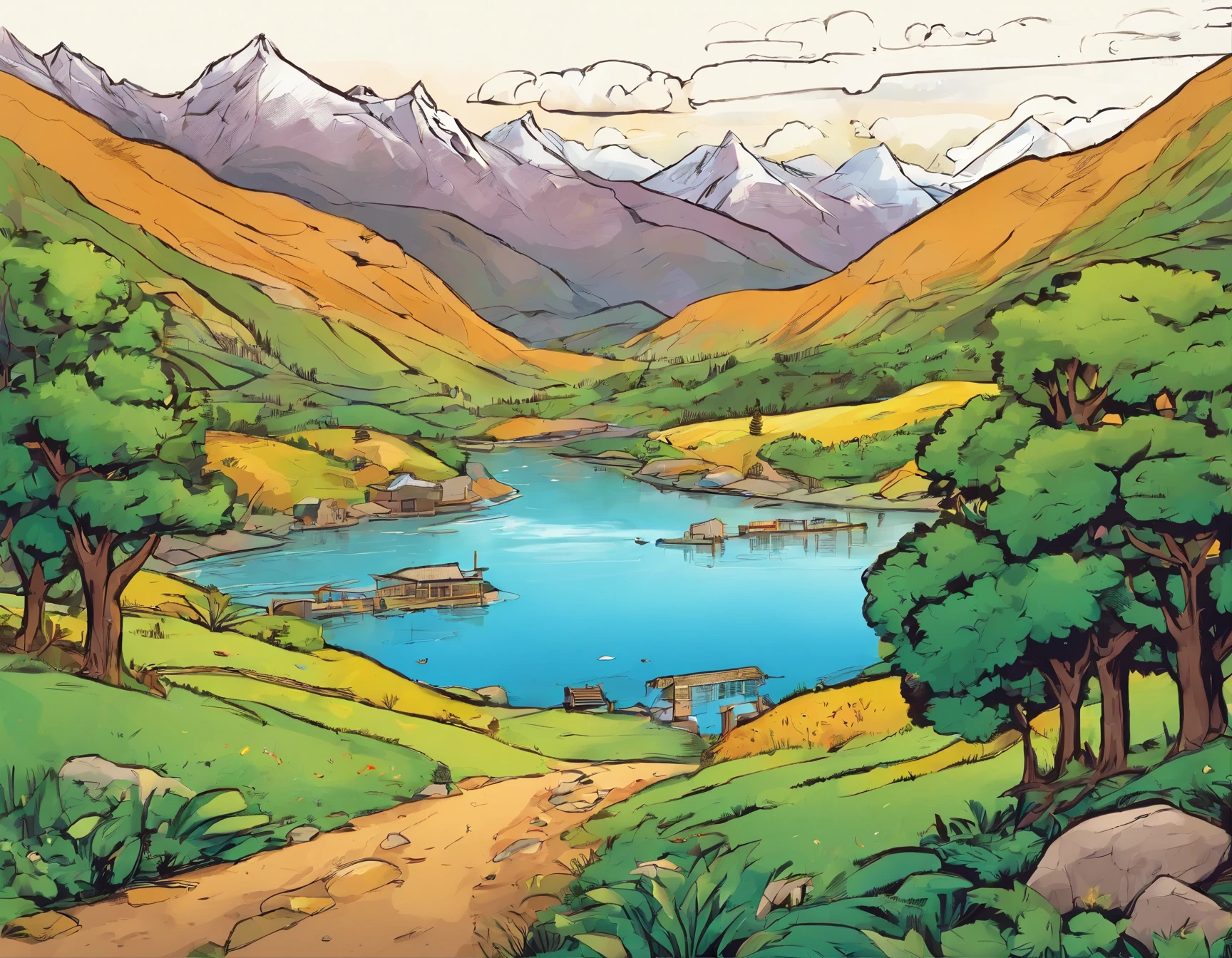 A beautiful piece of land,There are mountains,There are waters,There are idyllic areas,There are farmhouses