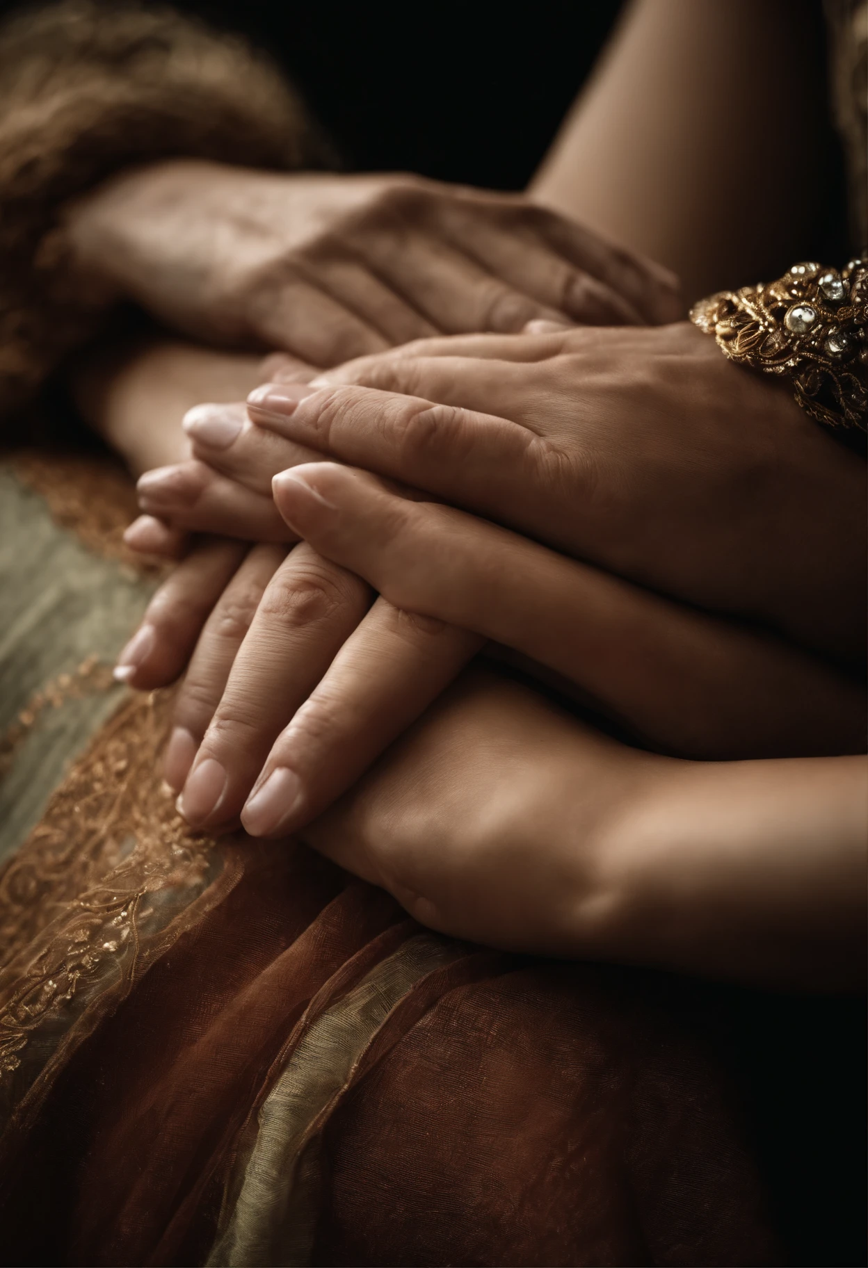 A closeup of a person holding a person's hand, holding each other's hands, Holding hands, offering hands, Hands pressed together in a bow, Holding a hand, reconfortante, hands of blessing, Reaching out to each other, single pair of hands, hands crossed, compassivo, tranquilizador, reconfortante e familiar, hands shielding face, emocionalmente comovente, coherent hands, Comovente