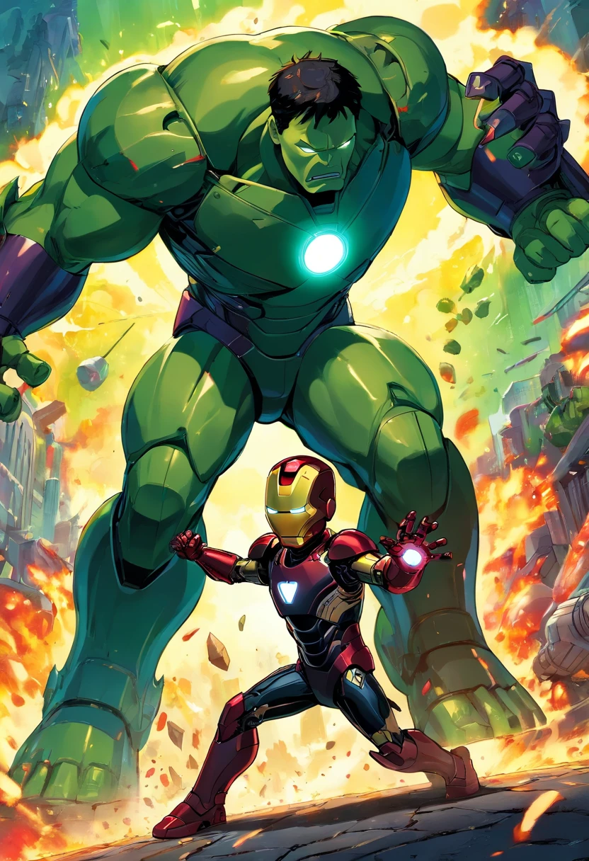Kid in all black iron man suit, fighting the hulk