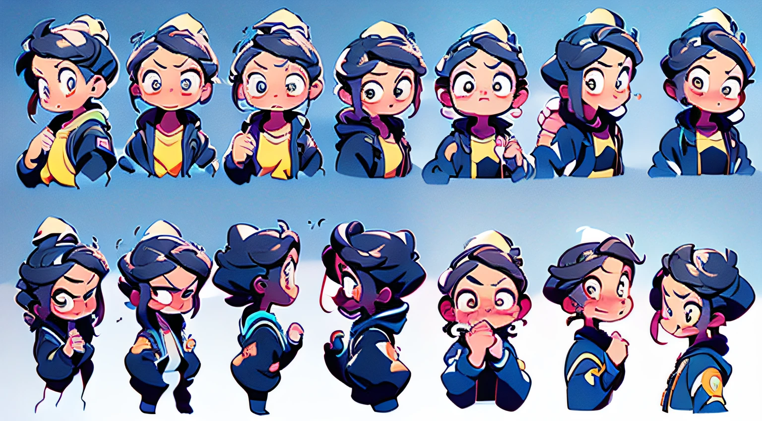 1 cute girl,9,9 emoji packs,9 standing poses and expressions,Disney style,Black strokes,Different emotions,8K