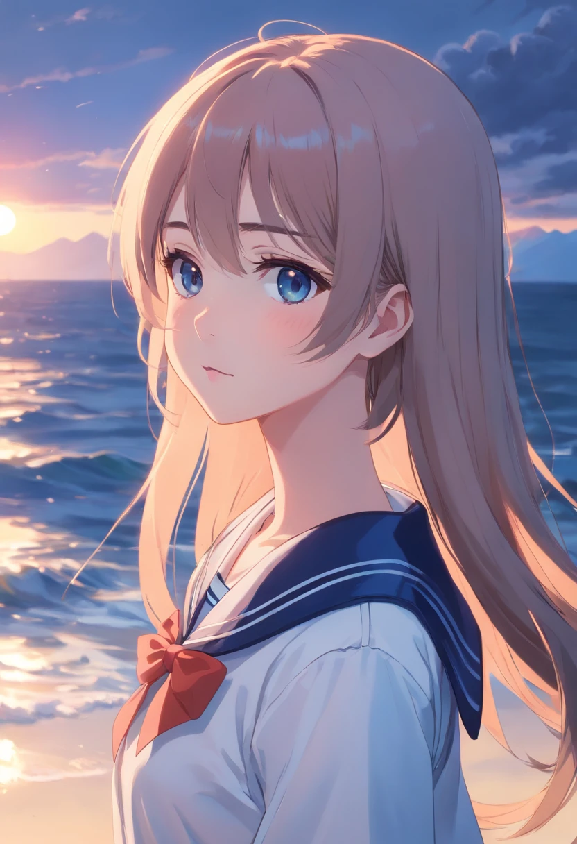 Pale pastel colors　Girl in a sailor suit　Smooth hair with long hair　Blue is the keystone　I want to protect you