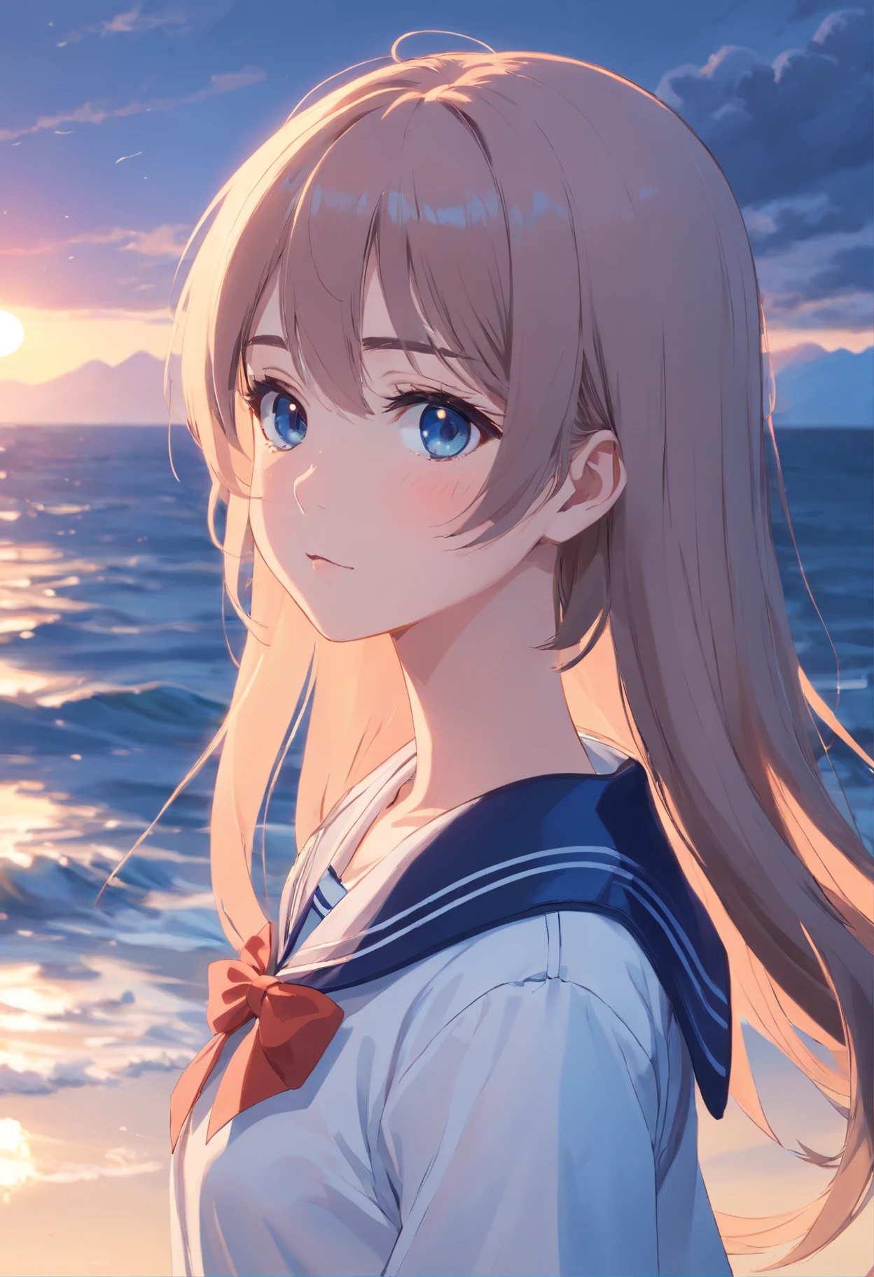 Pale pastel colors Girl in a sailor suit Smooth hair with long hair Blue is the keystone I want to protect you