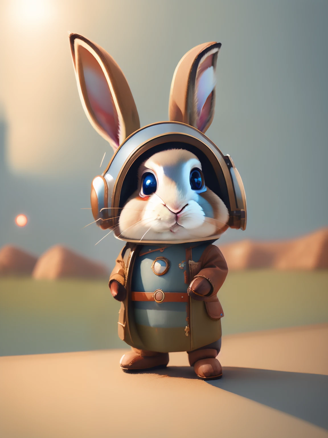 Close-up of a cartoon rabbit wearing a pilot's helmet, （Explorer Rabbit），cute anthropomorphic bunny, cute 3 d render, adorable digital art, lovely digital painting, Cute detailed digital art, electrixbunny, edgBunny_Character, anthropomorphic rabbit, Cute cartoon character, Beeple and Jeremiah Ketner, Judy Hopps, cute character