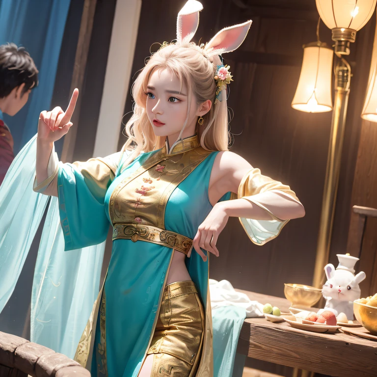 Adventure Rabbit(Extremely detailed Cg Unity 8K wallpaper,Masterpiece, Best quality, Ultra-detailed)In the movie, he plays the adventure rabbit，The performance of the Adventure Bunny is very natural and smooth，The Adventure Rabbit will be the humor of the Yellow Medicine Master、Funny、Adventure Rabbit affectionate、Boldness and other characteristics are vividly expressed，Let the audience have a strong interest and love for the role of the adventurous rabbit, and play the role of the three princesses in the movie，The performance of the Adventure Bunny is very humorous and hilarious，She will be the naughty of the three princesses、adolable、Characteristics such as willfulness and boldness are well expressed，Let the audience have a strong interest in and love her role as Ouyang Feng in the movie，His performance is very natural and humorous，He will make out with Ouyang Feng、Infatuated adventure rabbit、Characteristics such as persistence and madness are well expressed，Let the audience have a strong interest and love for his role, and play Hong Qigong in the movie，The performance of the Adventure Bunny is very funny and humorous，The Adventure Rabbit will eat Hong Qigong's gluttony、adolable、Interesting and bold features are well expressed，Let the audience have a strong interest in the role of the adventure rabbit and love to play the little sister in the movie，The performance of the Adventure Bunny is natural and cute，She will be the naivety of the little senior sister、Adventure bunny cute、Characteristics such as willfulness and boldness are well expressed，Let the audience have a strong interest in the character of the adventure rabbit，Love children，Blue eyes with long blonde hair and sparkling gothic lights)Adventure Rabbit