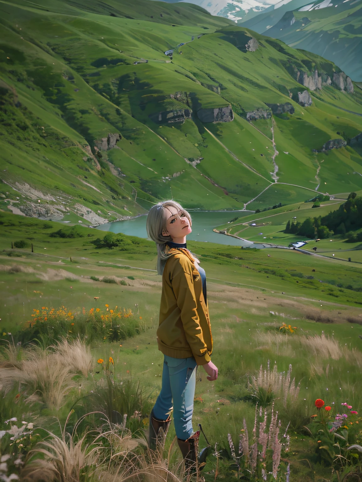 Color mood of boredom , bestquality ,10 , high-res ,(( art )), (natural) , 1woman ,Switzerland,outdoor,Upper body,
