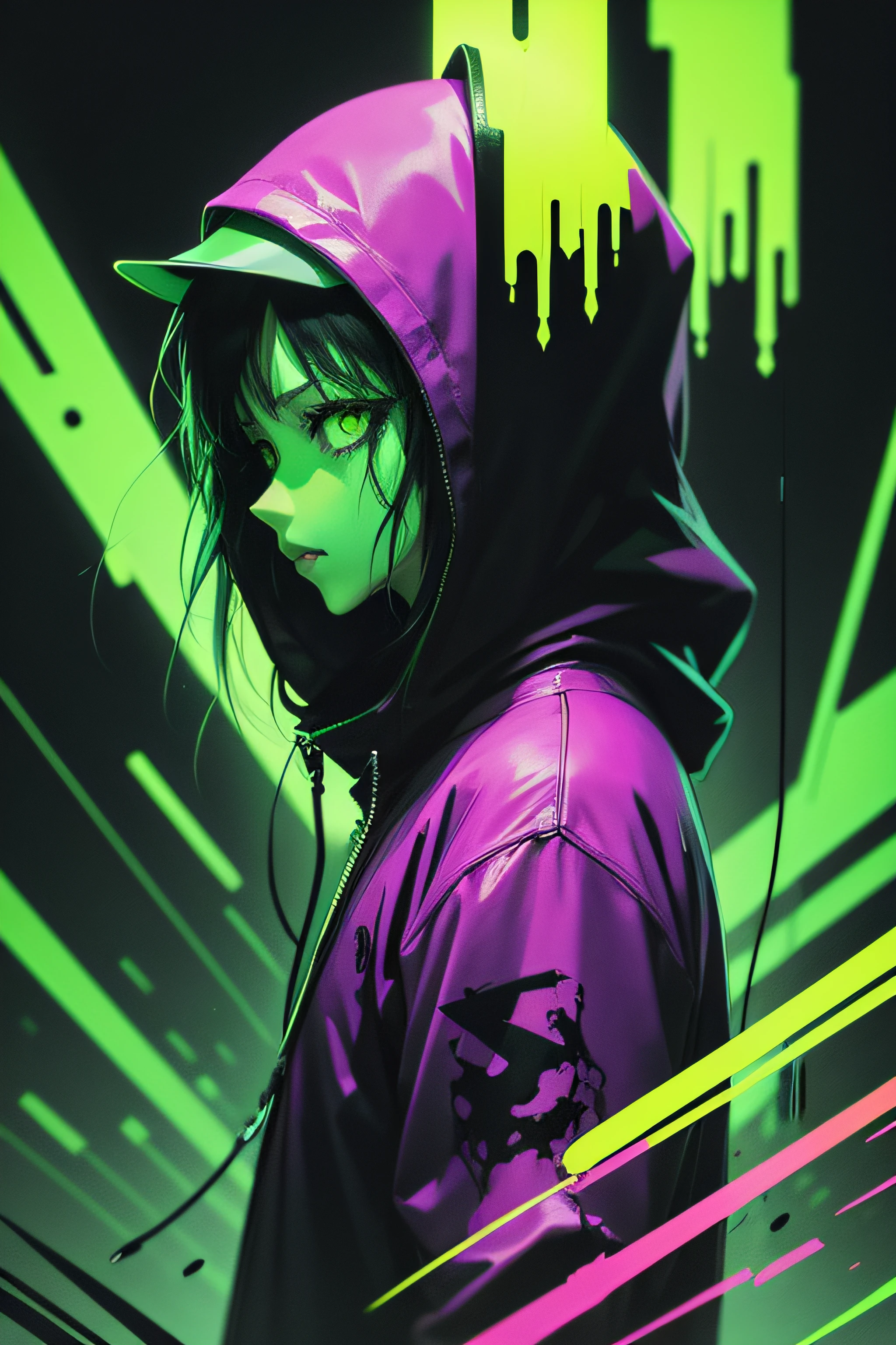 anime phonk horror album cover with neon green colors