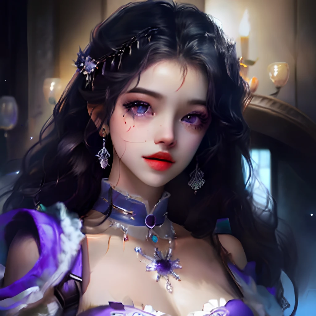 Beautiful girl with black hair and purple eyes
