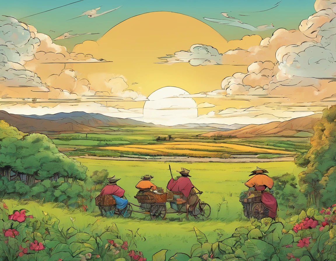 Scene in a field farmhouse，Something called a pest has suddenly appeared on the land。They eat food、Eat grass and trees，Destroying crops，It has made the life of the Zhuang people very difficult。