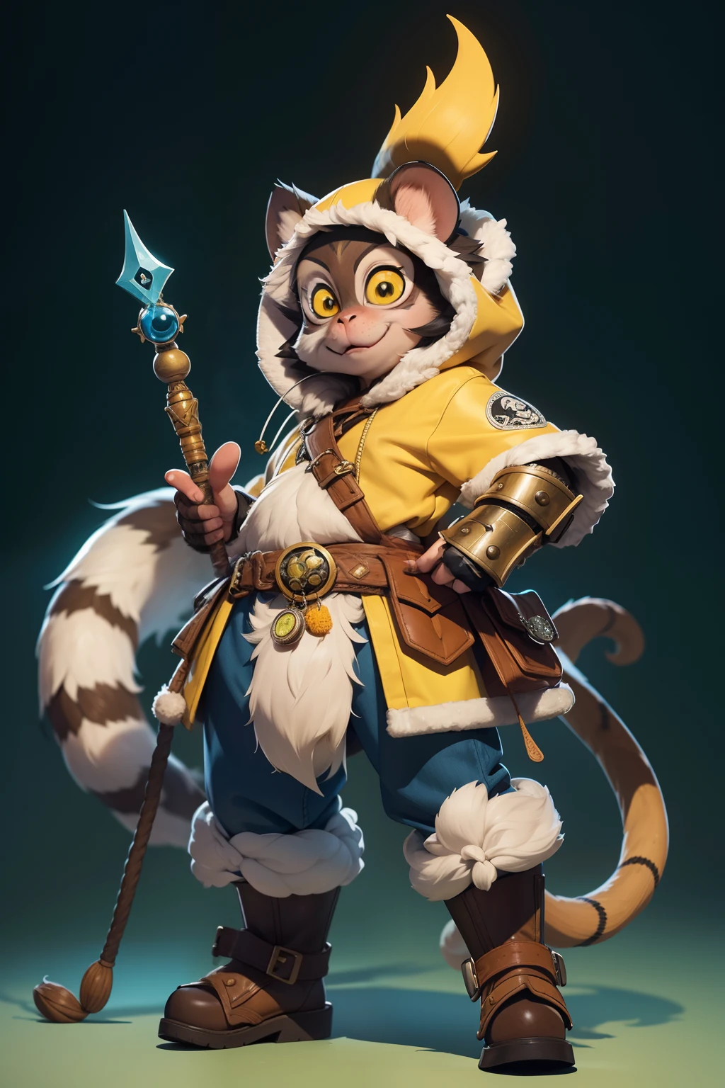 Monkey Shaman, by Katsuya Terada, hard disk, Manga, Show Avatar,Shaman lemur, Katsuya Terada STYLE, pokemon style, lemur, Yellow Eye, shaman, Snakeskin Armor, scales,lemur, Yellow eyes, Muppets, It features a simple, klara, chubby, , Manga, Contrasty, Full Body Dynamic Posse, gear, goggles, hoods, by Katsuya Terada, clean, compact, It features a simple